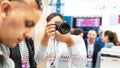 Kyiv, Ukraine -28 September 2019 : CEE 2019. New Canon cameras at the international exhibition of modern technology