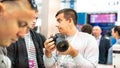 Kyiv, Ukraine -28 September 2019 : CEE 2019. New Canon cameras at the international exhibition of modern technology