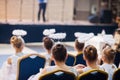 Kyiv, Ukraine - September 1, 2019: Childrens angels in white dresses at Christmas event