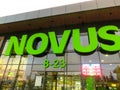 Kyiv, Ukraine - September 6, 2020: sign of supermarket Novus at Kyiv, Ukraine