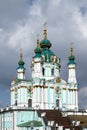 Kyiv, Ukraine; St. Andrew`s church in Kyiv, Ukraine with cloudy sky