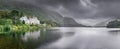 Kylemore Abbey, beautiful white castle at the foot of a mountain in Connemara