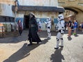 Kylo Ren and two storm troopers walking around the Star Wars  Galaxy`s Edge area of Hollywood Studios Royalty Free Stock Photo