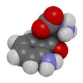 Kynurenine molecule. 3D rendering. Atoms are represented as spheres with conventional color coding: hydrogen white, carbon grey Royalty Free Stock Photo