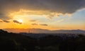 Kyoto cityscape during sunset, arial view from Kiyomizu-dera temple Royalty Free Stock Photo