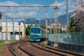 Eizan Electric Railway Type 810 on Eizan Main Line view from near Demachiyanagi Station in Kyoto, Royalty Free Stock Photo