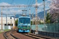 Eizan Electric Railway Type 810 on Eizan Main Line view from near Demachiyanagi Station in Kyoto, Royalty Free Stock Photo