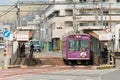 Keifuku Electric Railroad Type 611 on Arashiyama Line view from near Randen-Tenjingawa Station in Royalty Free Stock Photo