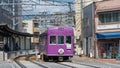 Keifuku Electric Railroad Type 101 on Arashiyama Line view from near Saiin Station in Kyoto, Japan Royalty Free Stock Photo