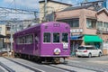 Keifuku Electric Railroad Type 101 on Arashiyama Line view from near Saiin Station in Kyoto, Japan Royalty Free Stock Photo
