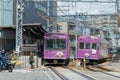 Keifuku Electric Railroad Type 611 on Arashiyama Line view from near Saiin Station in Kyoto, Japan Royalty Free Stock Photo