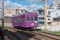 Keifuku Electric Railroad Type 101 on Arashiyama Line view from near Shijo-Omiya Station in Kyoto, Royalty Free Stock Photo