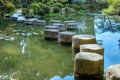 Heian Jingu Garden is a garden with a variety of plants, ponds and buildings and weeping cherry trees Royalty Free Stock Photo