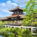 Heian Jingu Garden is a garden with a variety of plants, ponds and buildings and weeping cherry trees Royalty Free Stock Photo