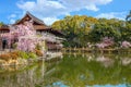 Heian Jingu Garden during full bloom cherry blossom in Heian Shrine, Kyoto, Japan Royalty Free Stock Photo