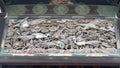 KYOTO, JAPAN - APRIL, 16, 2018: intricate wood relief carving at nijo castle in kyoto