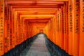 Kyoto, Japan - April 9,2017 : Thousand of red  torii gates along walkway in fushimi inari taisha temple is Important Shinto shrine Royalty Free Stock Photo