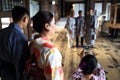 Kyoto, Japan : April 12, 2018 - Tourists in traditional kimonos