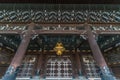 Wide angle view of beautiful Hishidoro hanging lantern at Founder\'s Hall Gate (Goei-do Mon) Higashi Hongan-ji.