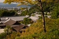 Kyoto, Japan. Autumn maple leaves and temple roof Royalty Free Stock Photo