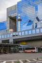 Wall and windows of Kyoto station. Modern architecture of Japan.