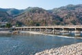 Togetsu-kyo Bridge in Arashiyama, Kyoto, Japan. It is a 155-meter bridge over the Katsura River Royalty Free Stock Photo