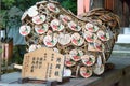 Wooden prayer tablets at a Kamigamo-jinja Shrine in Kyoto, Japan.