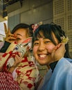 Teen Women with Geisha Costume, Kyoto, Japan Royalty Free Stock Photo