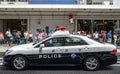 Kyoto, Japan - 24 July 2016. Police car at the Gion Matsuri festival at hot summer day in Kyoto. Royalty Free Stock Photo