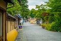 KYOTO, JAPAN - JULY 05, 2017: Sidewalk at small city to visit the beautiful view of Yasaka Pagoda Gion Higashiyama Royalty Free Stock Photo