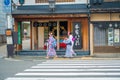 KYOTO, JAPAN - JULY 05, 2017: Unidentified people walking in the city to visit the beautiful view of Yasaka Pagoda Gion Royalty Free Stock Photo