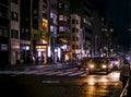 Kyoto view at night, street with cars and colorful neon lights Royalty Free Stock Photo