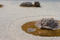 The Kare-sansui dry landscape zen garden at Ryoan-ji Temple in Kyoto, Japan. It is part of Historic Royalty Free Stock Photo