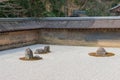 The Kare-sansui dry landscape zen garden at Ryoan-ji Temple in Kyoto, Japan. It is part of Historic Royalty Free Stock Photo