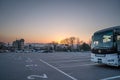 Kyoto, Japan - 2 Mar 2018: the car parking area at Kiyomizu-dera in twilight time ready and prepare tourists and travelers who