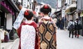 Kyoto, Japan - March 2015 - Geisha wears traditional clothes wit