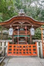 Inoue-sha or Mitarashi Sha small shrine and Mitarashi-no-ike pond. Source of Mitarashi-gawa stream. Kyoto, Japan