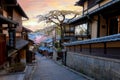 Scenic sunset of Ninenzaka, ancient pedestrian road in Kyoto, Japan