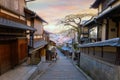 Scenic sunset of Nineizaka or Ninenzaka, ancient pedestrian road in Kyoto, Japan