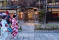 Japanese Girls In Kimono, Gion District, Kyoto, Japan Royalty Free Stock Photo