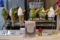 Kyoto, Japan - May 17, 2017: Display of matcha ice cream