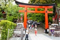 KYOTO,JAPAN - 18 May, 2015: Fushimi Inari Taisha Shrine in Kyoto, Japan with beautiful red gate and japanese garden. Red Royalty Free Stock Photo