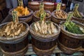 Kyoto, Japan - Preserved vegetables for sale on the Nishiki mark Royalty Free Stock Photo