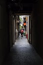 Kyoto, Japan - May 17, 2017: Small street in Kyoto center with w