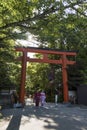 Kyoto, Japan - May 18, 2017: Torii gate of the Yasaka jinja shrine in Kyoto Royalty Free Stock Photo