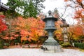 Kyoto, Japan - Nov 25, 2016. beautiful autumn garden with ancient lanterns and color of Japan maple leaves  on tree at the park at Royalty Free Stock Photo