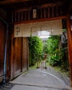 Entrance at traditional zen garden in sunny day Royalty Free Stock Photo