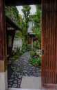 Entrance at traditional zen garden in sunny day Royalty Free Stock Photo