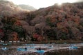 Arashiyama autumn colorful forest and Katsura river in Kyoto, Japan