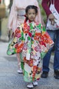 Female Child in Traditional Japanese Kimono Walking in Kyoto, Japan